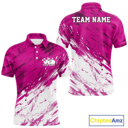 Pink and white polo shirt with 'Team Name' and 'Your Name' text on a white background
