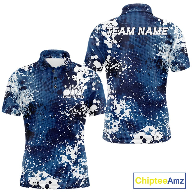 Blue and white patterned polo shirt with 'Team Name' and 'Your Name' text, Chiptee Amz branding visible.
