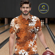Load image into Gallery viewer, Custom Orange Splatter Camo Bowling Men Polo Shirt, Bowling Team Tournament Bowler Outfit IPHW11407