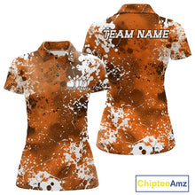 Load image into Gallery viewer, Orange and white patterned polo shirt with 'Team Name' and 'Your Name' text, Chiptee Amz branding.
