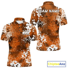 Load image into Gallery viewer, Custom Orange Splatter Camo Bowling Men Polo Shirt, Bowling Team Tournament Bowler Outfit IPHW11407