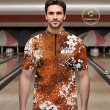 Load image into Gallery viewer, Custom Orange Splatter Camo Bowling Men Quarter-Zip Shirt, Bowling Team Tournament Bowler Outfit IPHW11407