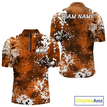 Load image into Gallery viewer, Custom Orange Splatter Camo Bowling Men Quarter-Zip Shirt, Bowling Team Tournament Bowler Outfit IPHW11407