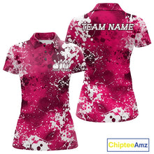 Load image into Gallery viewer, Pink polo shirt with white splatter design, 'Team Name' and 'Your Name' text, Chiptee Amz branding.