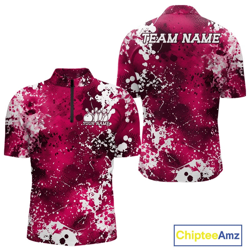 Pink and white splatter patterned shirt with 'Team Name' and 'Your Name' text on a white background.