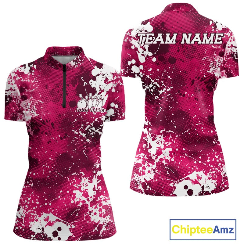 Pink sports jersey with white splatter design and customizable text on a white background