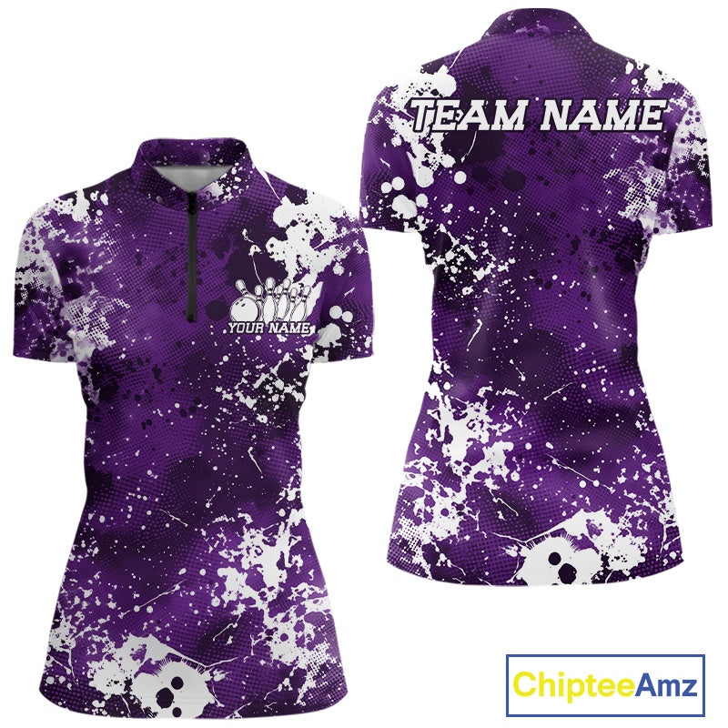 Purple sports jersey with white splatter design, customizable text, and Chiptee Amz branding.