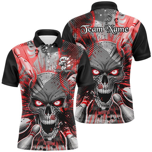 Custom Short Sleeve Skull Bowling Shirts For Men, Halloween Bowling Shirt With Name | Red IPHW6759