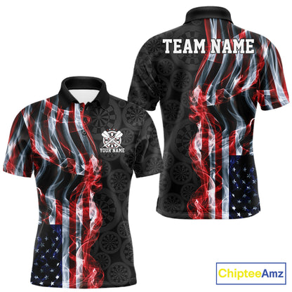 Custom Patriotic American Flag Smoke Flame Dart Team Men Polo Shirt, US Dart Jersey IPHW12107