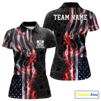 Custom Patriotic American Flag Smoke Flame Dart Team Women Polo Shirt, US Dart Jersey IPHW12107