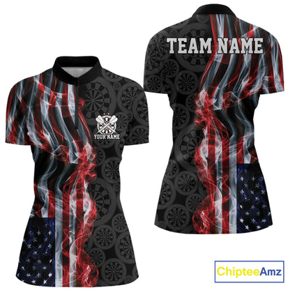 Custom Patriotic American Flag Smoke Flame Dart Women Quarter-Zip Shirt, US Dart Jersey IPHW12107