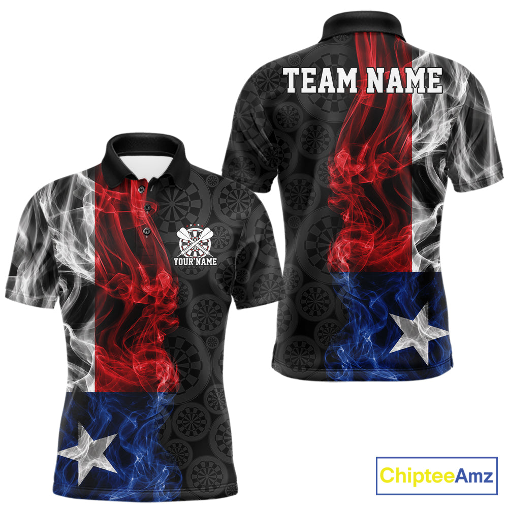 Custom Patriotic Texas State Flag Smoke Flame Dart Team Men Polo Shirt, Dart Jersey IPHW12108