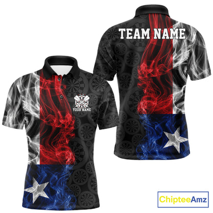 Custom Patriotic Texas State Flag Smoke Flame Dart Team Men Polo Shirt, Dart Jersey IPHW12108