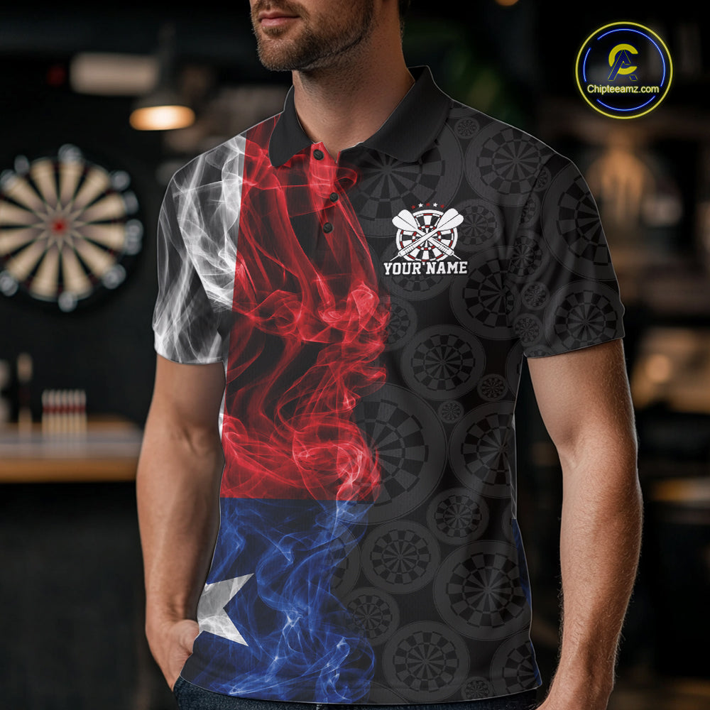 Custom Patriotic Texas State Flag Smoke Flame Dart Team Men Polo Shirt, Dart Jersey IPHW12108