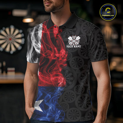 Custom Patriotic Texas State Flag Smoke Flame Dart Team Men Polo Shirt, Dart Jersey IPHW12108