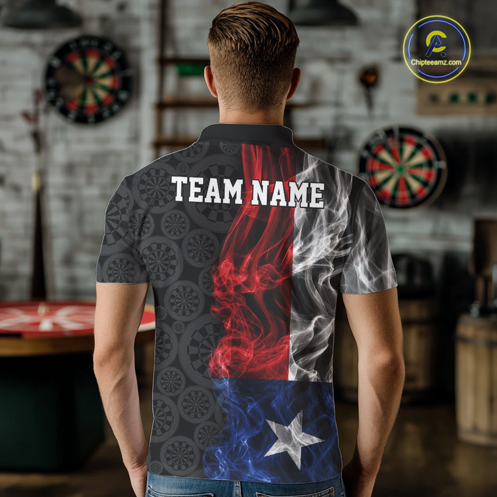 Custom Patriotic Texas State Flag Smoke Flame Dart Team Men Polo Shirt, Dart Jersey IPHW12108