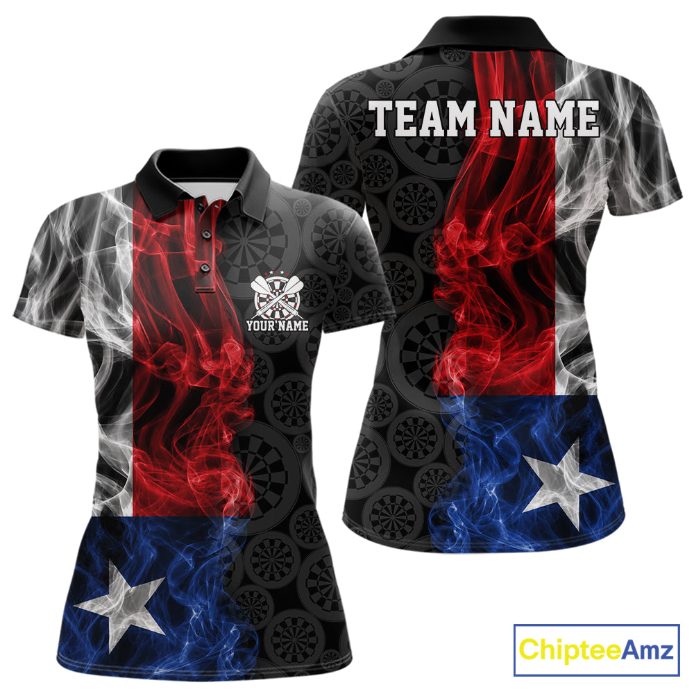 Custom Patriotic Texas State Flag Smoke Flame Dart Team Women Polo Shirt, Dart Jersey IPHW12108