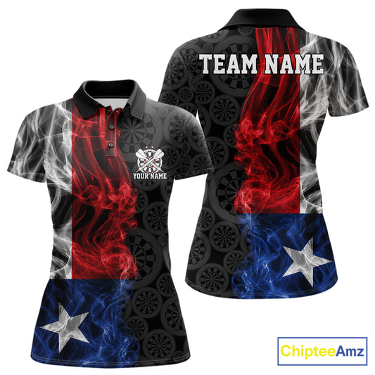 Custom Patriotic Texas State Flag Smoke Flame Dart Team Women Polo Shirt, Dart Jersey IPHW12108