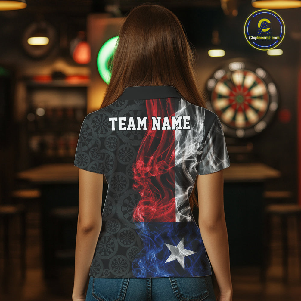 Custom Patriotic Texas State Flag Smoke Flame Dart Team Women Polo Shirt, Dart Jersey IPHW12108