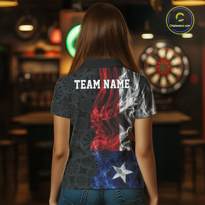 Custom Patriotic Texas State Flag Smoke Flame Dart Team Women Polo Shirt, Dart Jersey IPHW12108