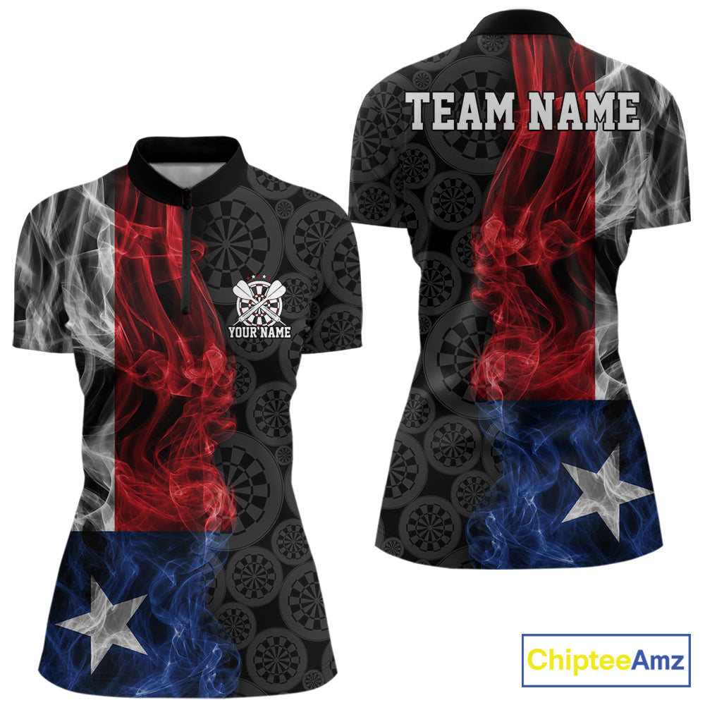 Custom Patriotic Texas State Flag Smoke Flame Dart Women Quarter-Zip Shirt, Dart Jersey IPHW12108