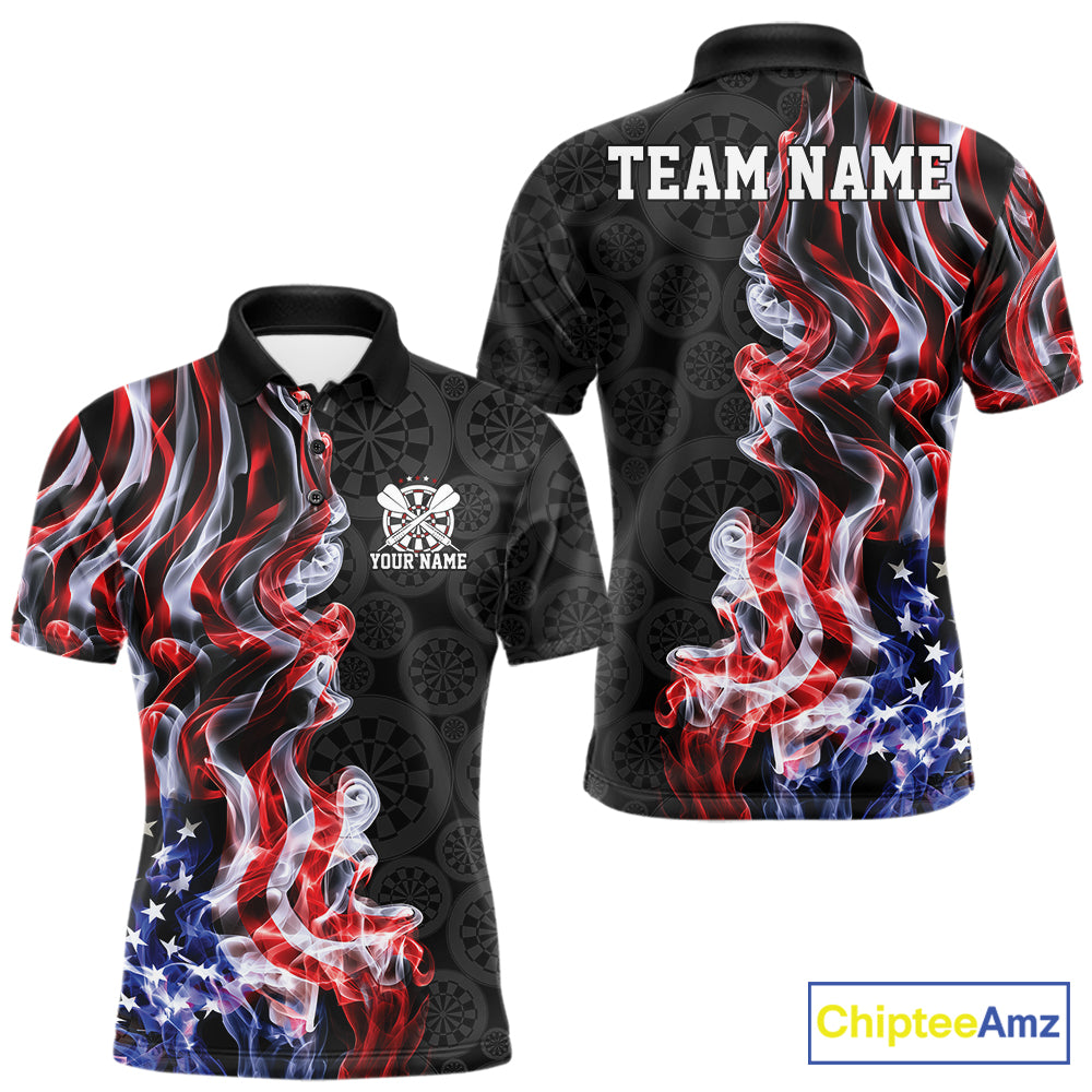 Custom Patriotic American Flag Smoke Flame Dart Team Polo Shirt For Men IPHW12111