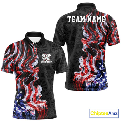 Custom Patriotic American Flag Smoke Flame Dart Team Polo Shirt For Men IPHW12111