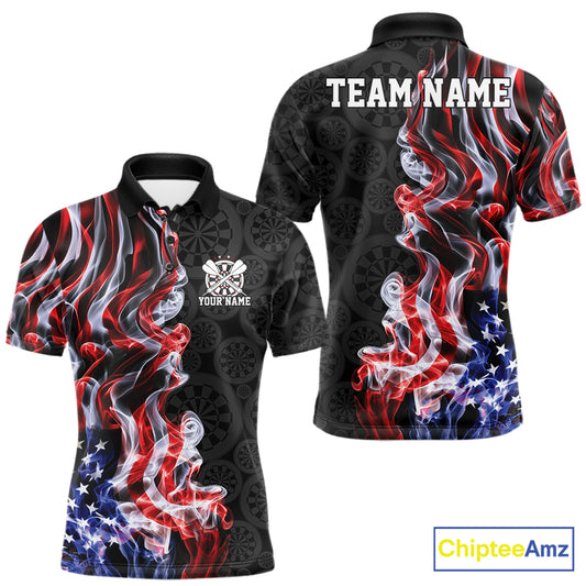 Custom Patriotic American Flag Smoke Flame Dart Team Polo Shirt For Men IPHW12111
