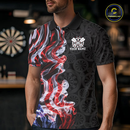 Custom Patriotic American Flag Smoke Flame Dart Team Polo Shirt For Men IPHW12111