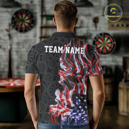 Custom Patriotic American Flag Smoke Flame Dart Team Polo Shirt For Men IPHW12111