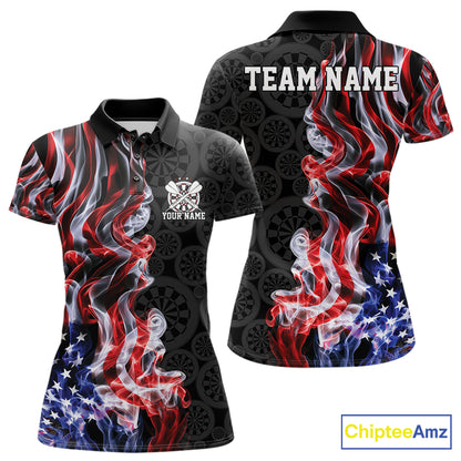 Custom Patriotic American Flag Smoke Flame Dart Team Polo Shirt For Women IPHW12111