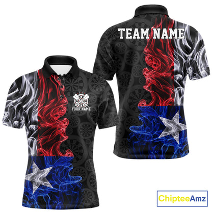 Custom Patriotic Texas State Flag Smoke Flame Dart Team Polo Shirt For Men IPHW12112