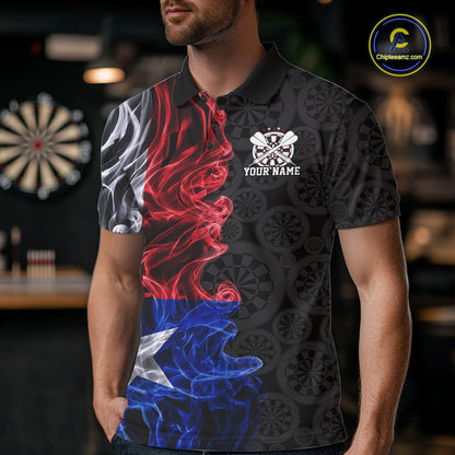 Custom Patriotic Texas State Flag Smoke Flame Dart Team Polo Shirt For Men IPHW12112