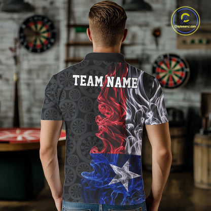 Custom Patriotic Texas State Flag Smoke Flame Dart Team Polo Shirt For Men IPHW12112