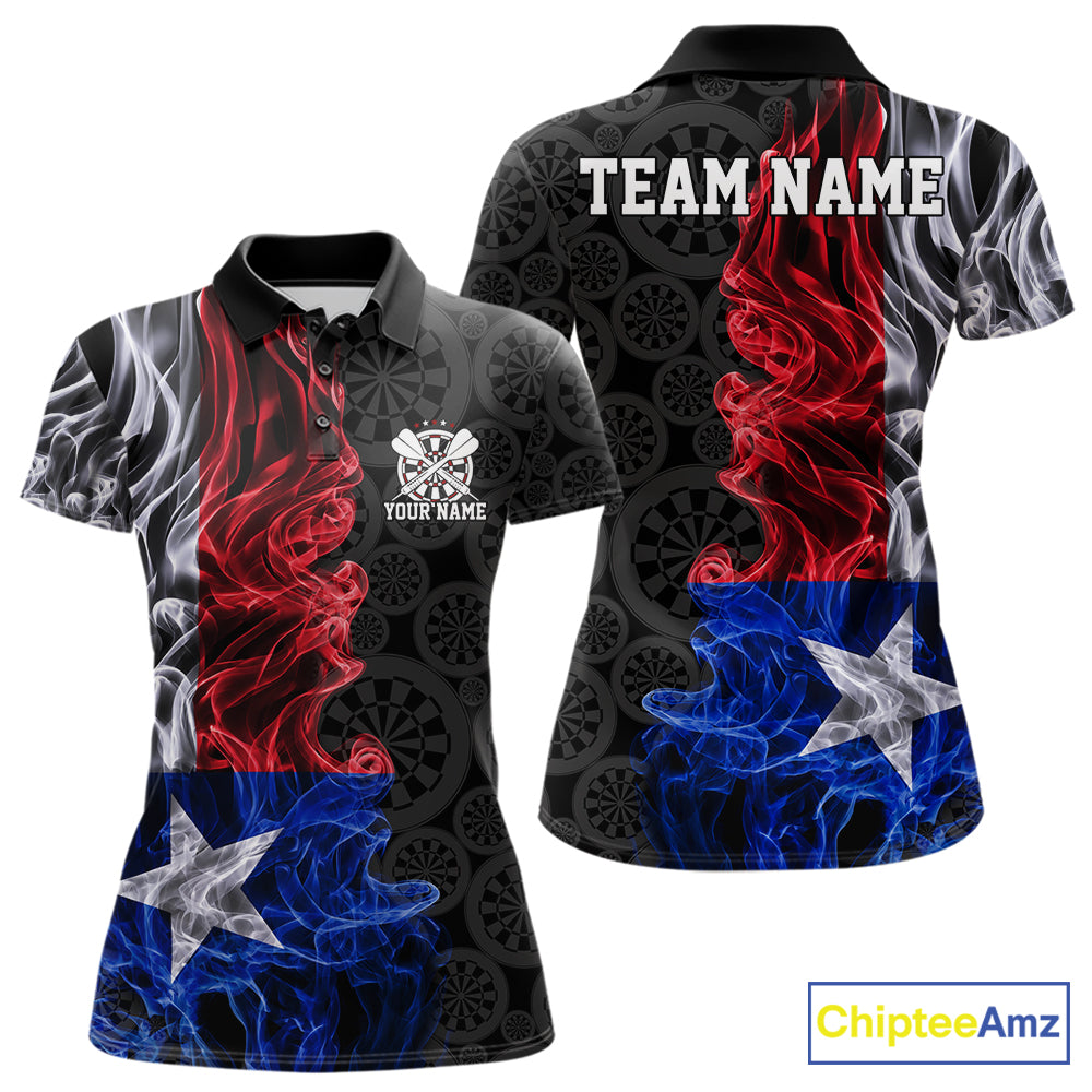Custom Patriotic Texas State Flag Smoke Flame Dart Team Polo Shirt For Women IPHW12112