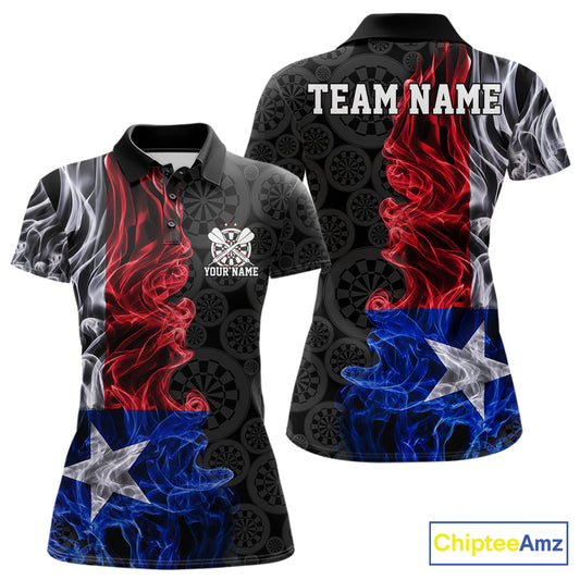 Custom Patriotic Texas State Flag Smoke Flame Dart Team Polo Shirt For Women IPHW12112