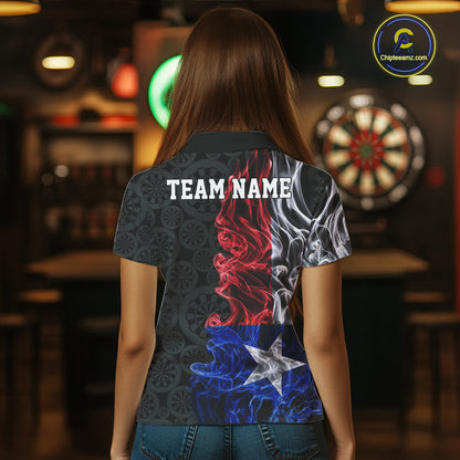 Custom Patriotic Texas State Flag Smoke Flame Dart Team Polo Shirt For Women IPHW12112