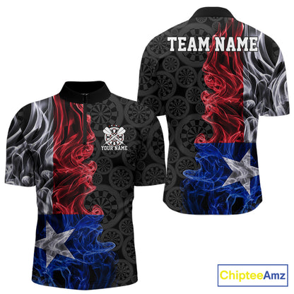 Custom Patriotic Texas State Flag Smoke Flame Dart Team Quarter Zip Shirt For Men IPHW12112