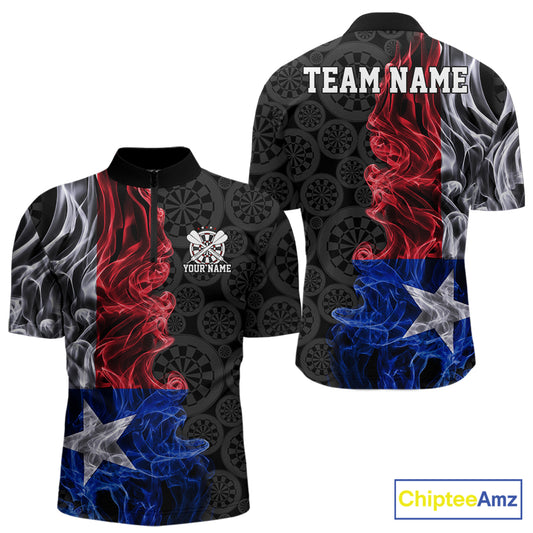 Custom Patriotic Texas State Flag Smoke Flame Dart Team Quarter Zip Shirt For Men IPHW12112