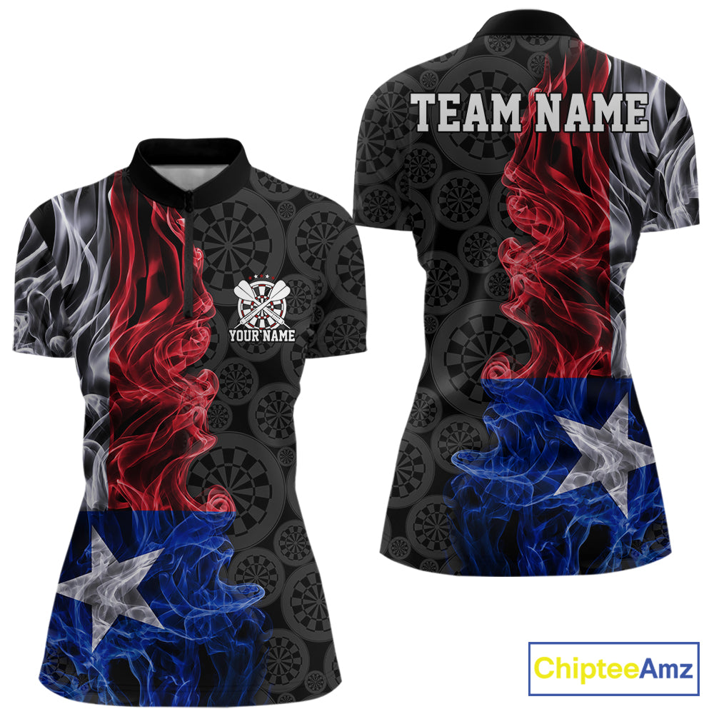 Custom Patriotic Texas State Flag Smoke Flame Dart Team Quarter-Zip Shirt For Women IPHW12112