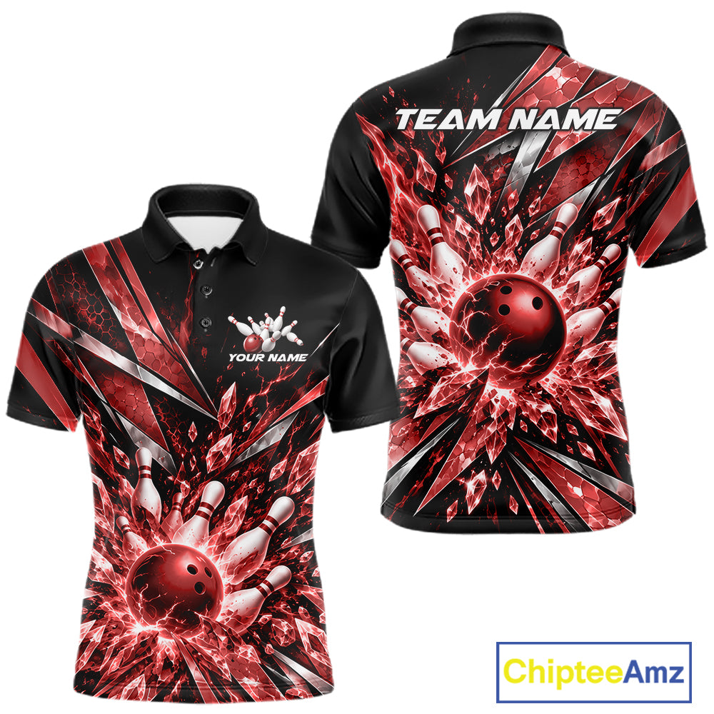 Custom Red Icy Crystal Bowling Men Polo Shirt, Ice Bowling Team Jersey Bowler Outfit IPHW12393