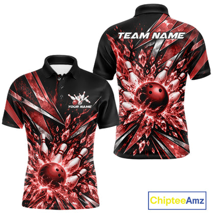 Custom Red Icy Crystal Bowling Men Polo Shirt, Ice Bowling Team Jersey Bowler Outfit IPHW12393