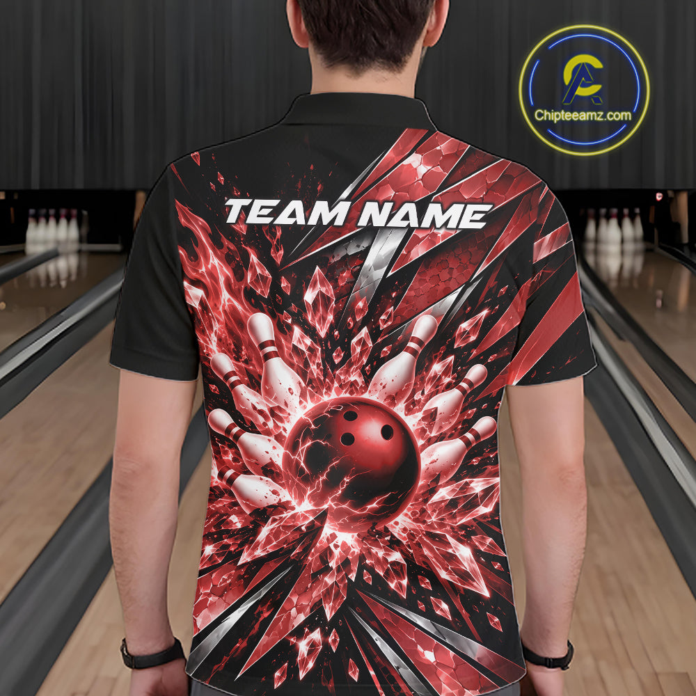 Custom Red Icy Crystal Bowling Men Polo Shirt, Ice Bowling Team Jersey Bowler Outfit IPHW12393