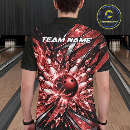 Custom Red Icy Crystal Bowling Men Polo Shirt, Ice Bowling Team Jersey Bowler Outfit IPHW12393