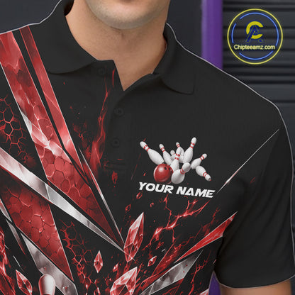 Custom Red Icy Crystal Bowling Men Polo Shirt, Ice Bowling Team Jersey Bowler Outfit IPHW12393