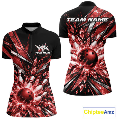 Custom Red Icy Crystal Bowling Women Shirt, Ice Bowling Team Jersey Bowler Outfit IPHW12393