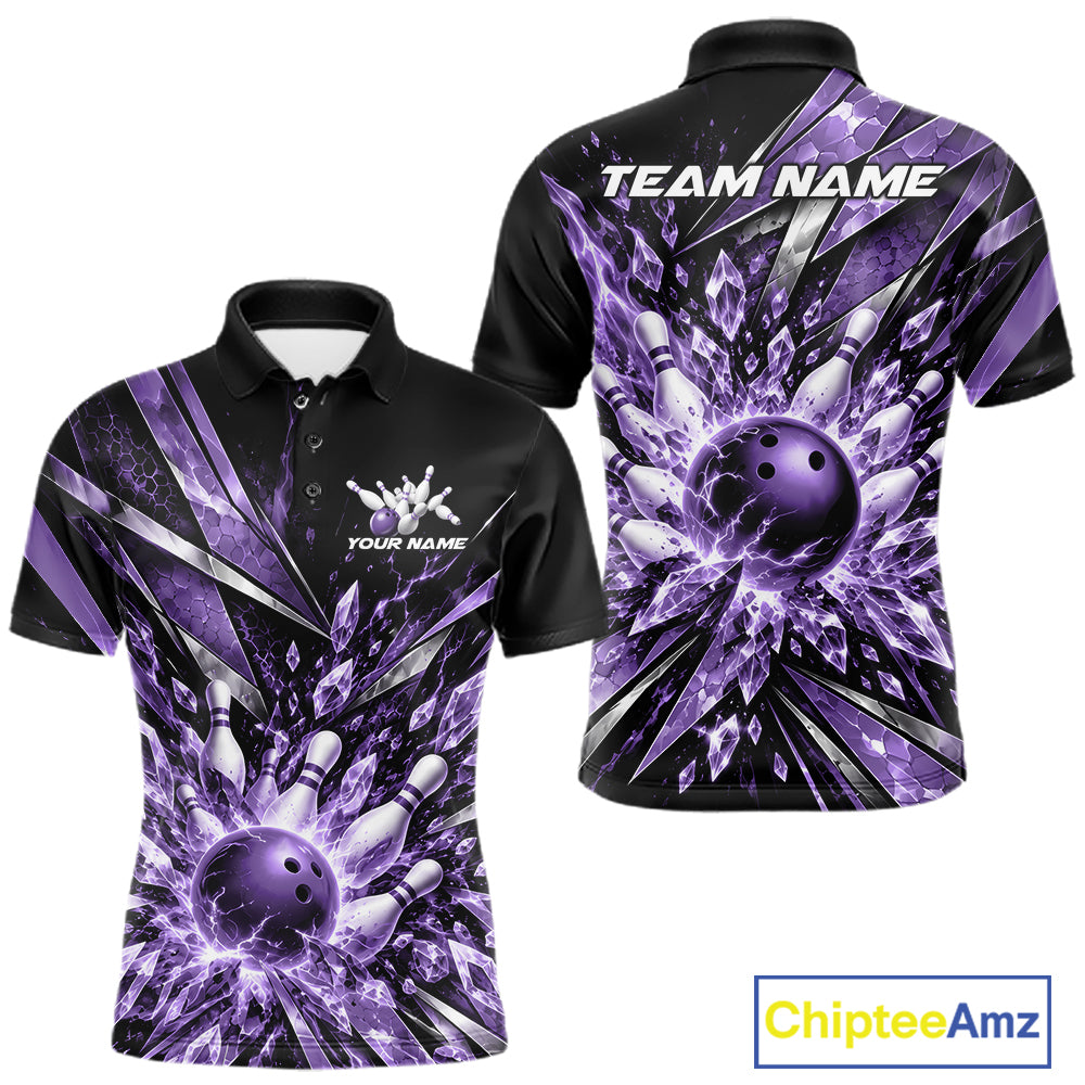 Custom Purple Icy Crystal Bowling Men Polo Shirt, Ice Bowling Team Jersey Bowler Outfit IPHW12395
