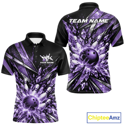 Custom Purple Icy Crystal Bowling Men Polo Shirt, Ice Bowling Team Jersey Bowler Outfit IPHW12395