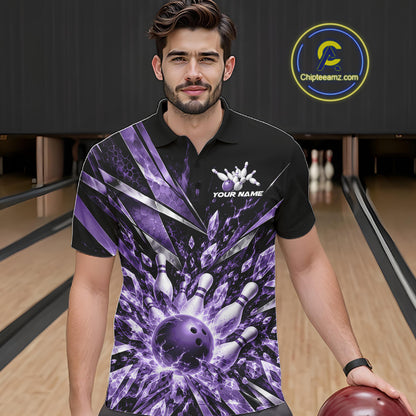 Custom Purple Icy Crystal Bowling Men Polo Shirt, Ice Bowling Team Jersey Bowler Outfit IPHW12395