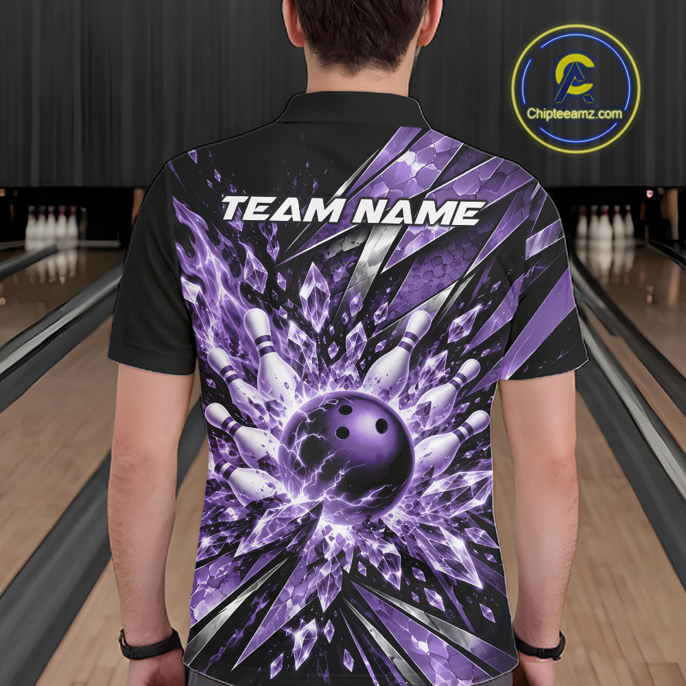 Custom Purple Icy Crystal Bowling Men Polo Shirt, Ice Bowling Team Jersey Bowler Outfit IPHW12395